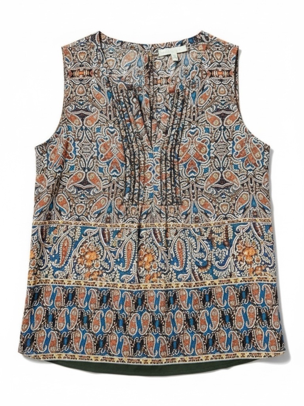 Pale Sky Boho Paisley Pleated Sleeveless Top – Medium
